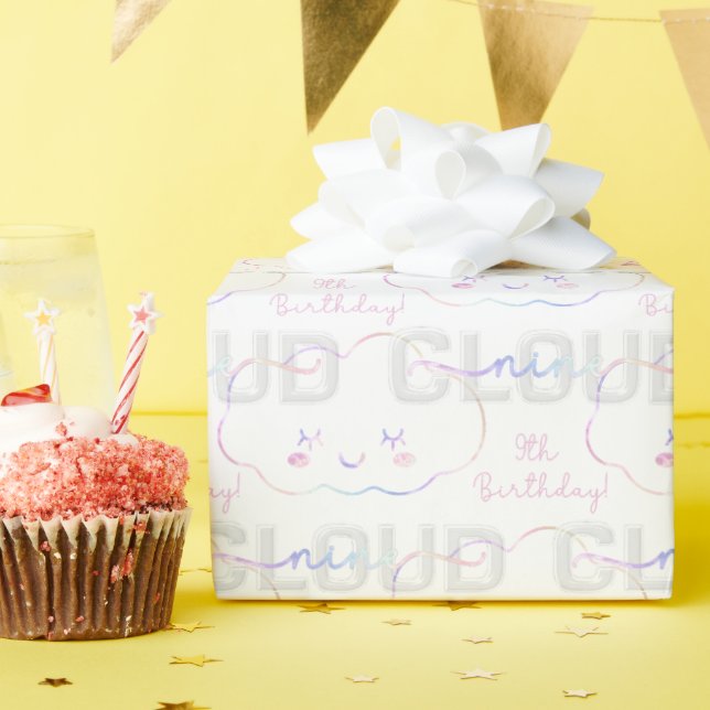 Papier Cadeau Nuage Neuf Papier d'enveloppement 9e anniversaire  (Fête d'anniversaire)