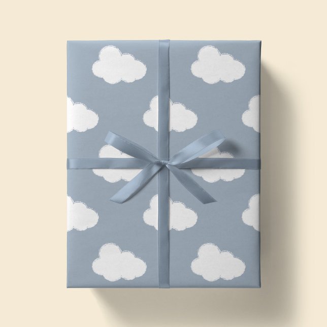 Papier Cadeau Nuages Bohème Ciel Simple Enfants Bleu Neutre (Créateur téléchargé)