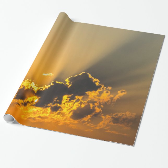 Papier Cadeau Nuages, ciel et coucher de soleil jaune (Déroulé)