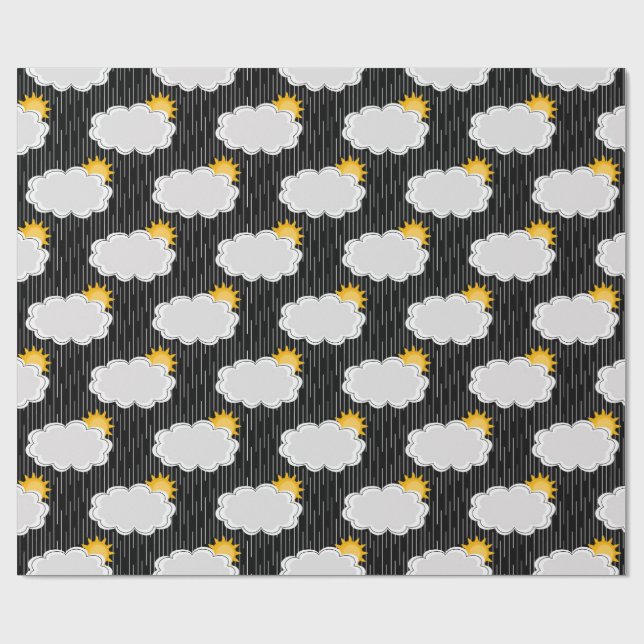 Papier Cadeau Nuages de soleil pluvieux Design Motif noir (Plat)