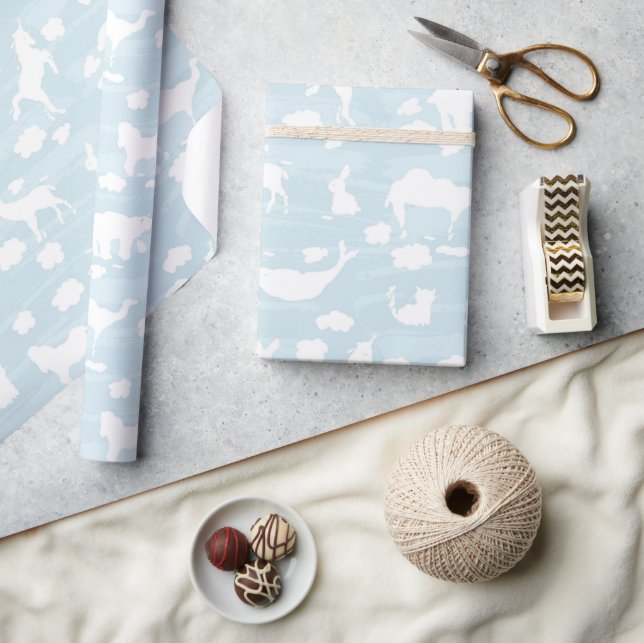 Papier Cadeau Nuages en forme d'animal bleu pastel (Artisanat)