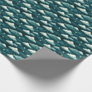 Papier Cadeau Nuages et étoiles sur un Turquoise foncé