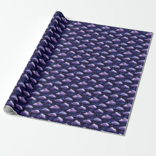 Papier Cadeau Nuages et étoiles violets en noir