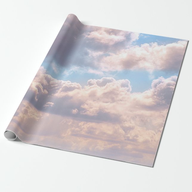 Papier Cadeau Nuages fluffés roses illuminés dans un ciel bleu (Déroulé)