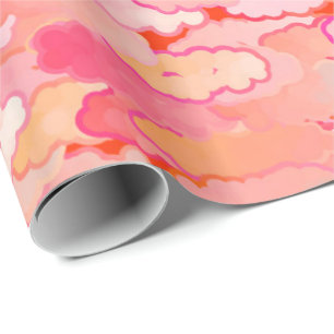 Papier Cadeau Nuages japonais, coucher du soleil, corail,