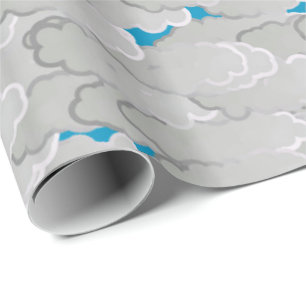 Papier Cadeau Nuages japonais, jour d'été, blanc et bleu de ci