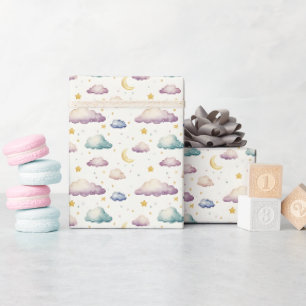 Papier Cadeau Nuages pastel / Etoiles / Lunes sur ivoire