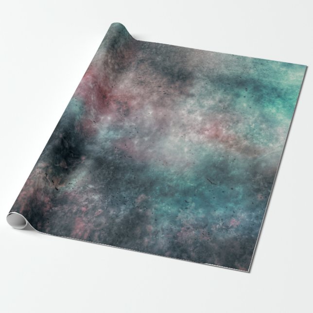 Papier Cadeau Nuages turquoises et roses enveloppant du papier (Déroulé)