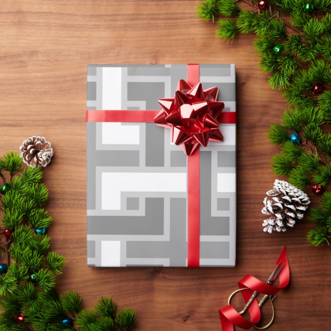 Papier Cadeau Nuances de gris MCM Mid Century Abstrait moderne (Cadeau de vacances)