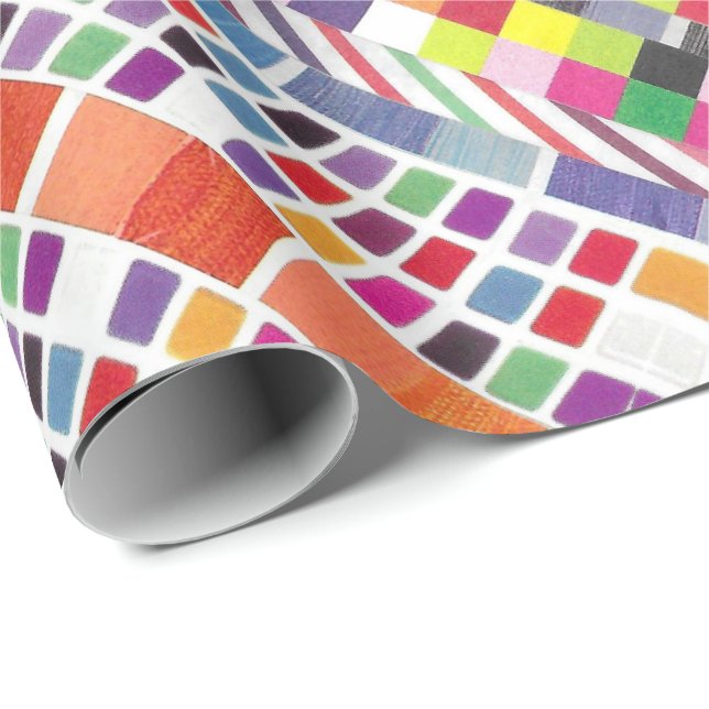 Papier Cadeau Nuances rouges et pixels colorés (Coin rond)