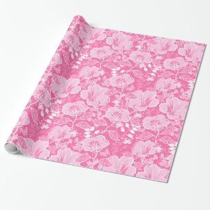 Papier Cadeau Nuances tropicales de ketmie et de papillons de