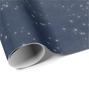Papier Cadeau Nuit étoile bleu marine blanc gris gris argent Con