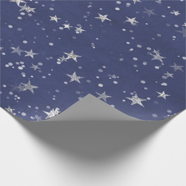 Papier Cadeau Nuit étoile bleu marine gris argent Confetti (Coin)