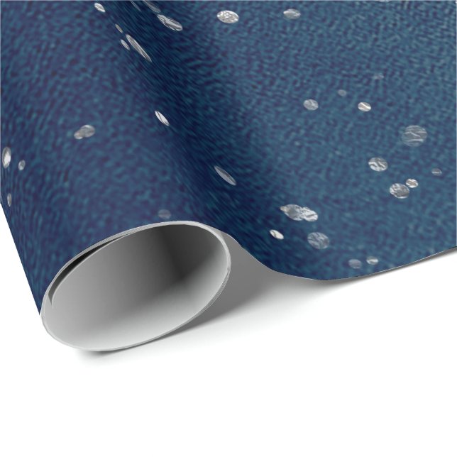 Papier Cadeau Nuit étoile Bleu Points Marine gris Argent Confett (Coin rond)
