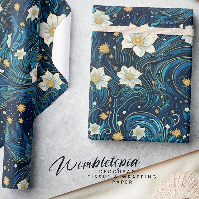 Papier Cadeau Nuit étoilée moderne & Lys blanc Floral (Créateur téléchargé)