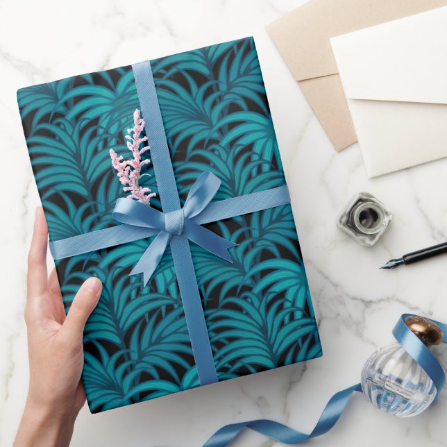 Papier Cadeau Nuit Tropical Turquoise Palm Feuilles (Cadeaux)