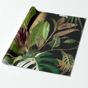 Papier Cadeau Nuit tropicale vintage palme, banane, plante, or