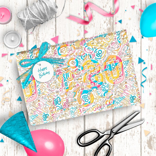 Papier Cadeau Numéro d'anniversaire Nuage de mot 80 B ID270 (Créateur téléchargé)