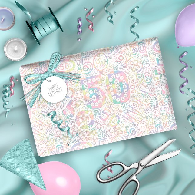 Papier Cadeau Numéro d'anniversaire Nuage de mot Cinquante A ID2 (Créateur téléchargé)