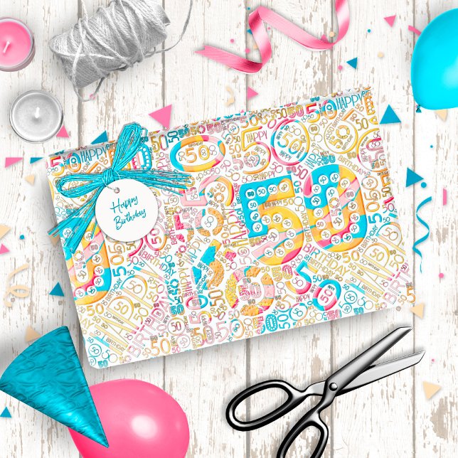 Papier Cadeau Numéro d'anniversaire Nuage de mots Cinquante B ID (Créateur téléchargé)