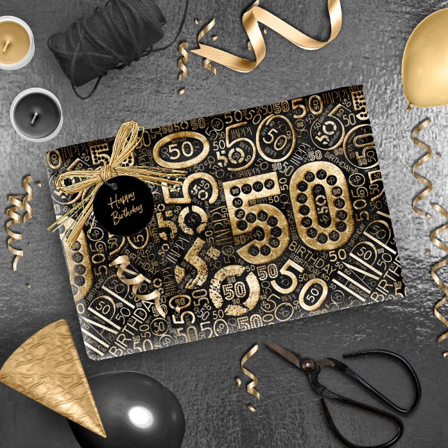 Papier Cadeau Numéro d'anniversaire Nuage de mots Cinquante C ID (Créateur téléchargé)