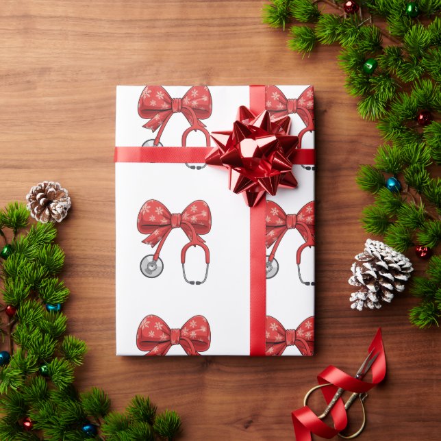 Papier Cadeau Nurse Stethoscope Christmas Bow Coquette Girly (Cadeau de vacances)