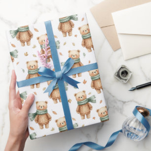 Papier Cadeau Nursery Ours en Peluche Cozy Automne