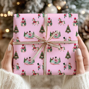 Papier Cadeau Nutcracker Festive rose Noël