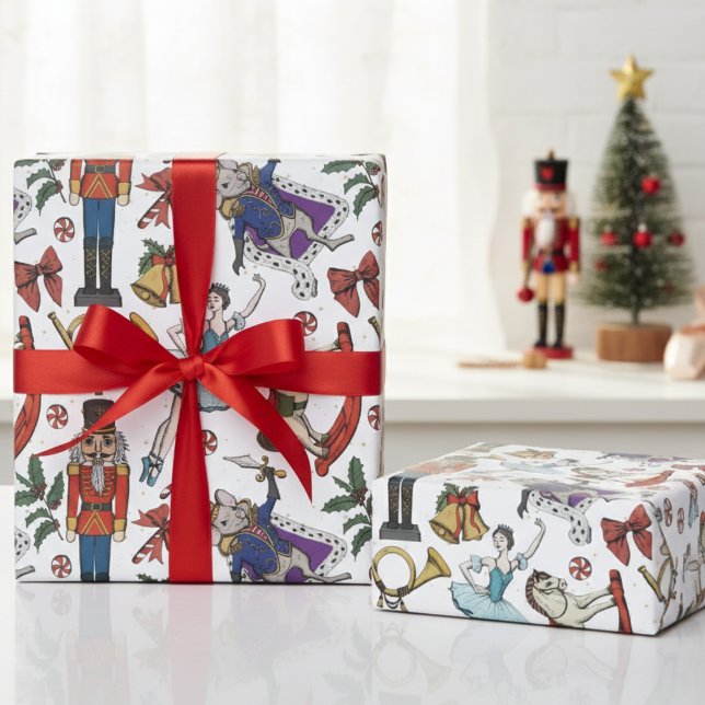 Papier Cadeau Nutcracker Mouse King Ballerina Christmas Pattern (Modern & Festive Hand Drawn Nutcracker Gift Wrap for Kids. Winter Nutcracker Ballet Pattern for Xmas)