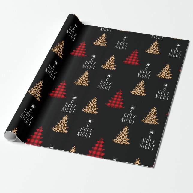 Papier Cadeau O Nuit Sainte Buffle Rouge Plaid Leopard Noël (Déroulé)
