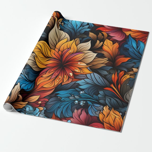 Papier Cadeau Oasis tropicale : Feuilles luxuriants et Hibiscus (Déroulé)