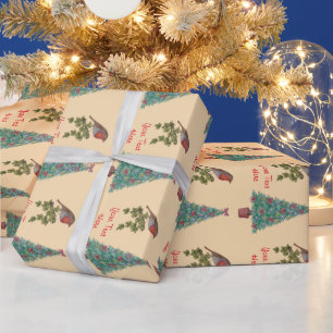 Papier Cadeau objets décorés de noël robin de lierre art saisonn