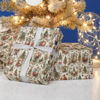 Papier Cadeau Objets d'époque de Noël antiques | Père Noël Rétro
