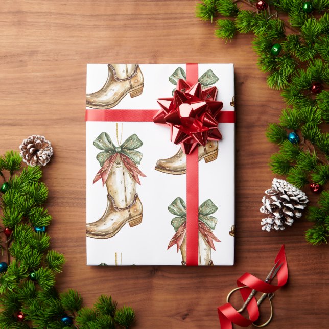Papier Cadeau Occidental Noël Red Cowboy Cowgirl Boot (Cadeau de vacances)