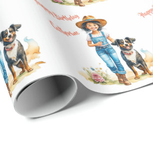 Papier Cadeau Occidentale Cowgirl and Dog Personnalisé Anniversa