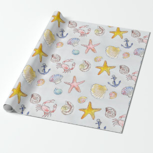 Papier Cadeau Ocean Beach Pastel Starfish Seashell