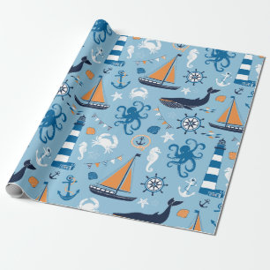 Papier Cadeau Océan bleu et orange