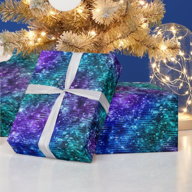 Papier Cadeau Océan Glamor violet et Parties scintillant Turquoi (Vacances)