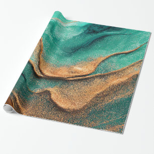 Papier Cadeau Océan Turquoise et bronze Abstrait Art