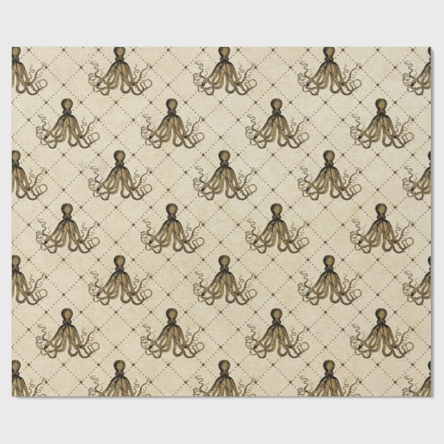 Papier Cadeau Octopus Nautique vintage (Plat)