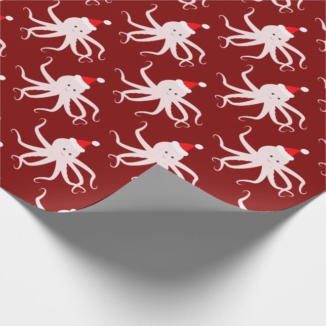 Papier Cadeau Octopus rose dans le marron de Noël de Santa Hat (Coin)