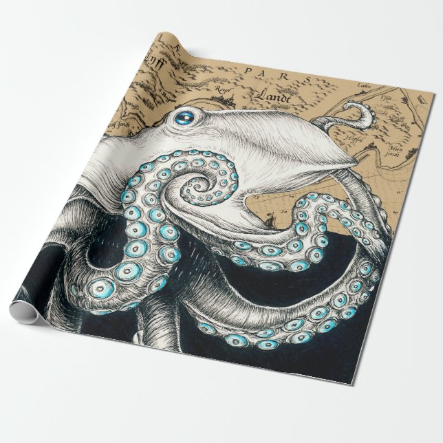Papier Cadeau Octopus Vintage (Déroulé)
