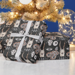 Papier Cadeau Oeil de serpent crânien éffrayant Noir