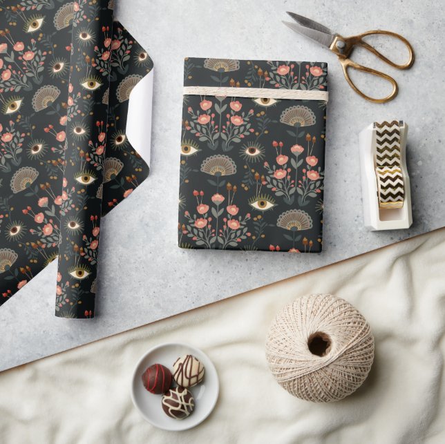 Papier Cadeau Oeil romantique floral foncé (Artisanat)