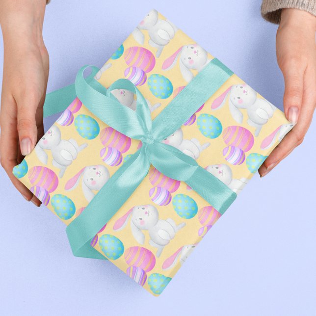 Papier Cadeau Oeuf de Pâques Aquarelle Bunny Motif de printemps (Créateur téléchargé)