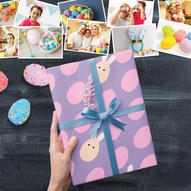 Papier Cadeau Oeuf de Pâques rose et lapin Abstrait Préppy millé (Pink Easter Egg & Bunny Abstract Preppy Millennial Wrapping Paper)