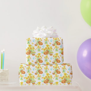Papier Cadeau Oeufs de lapin de Pâques Daffodiques