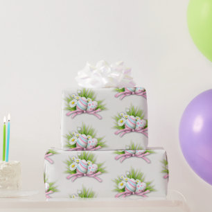 Papier Cadeau Oeufs de Pâques au ruban rose