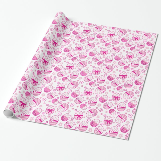 Papier Cadeau OEufs de Pâques avec fleurs printemps rose wrap (Déroulé)