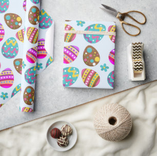 Papier Cadeau Œufs de Pâques Bleu Pastel Cadeau